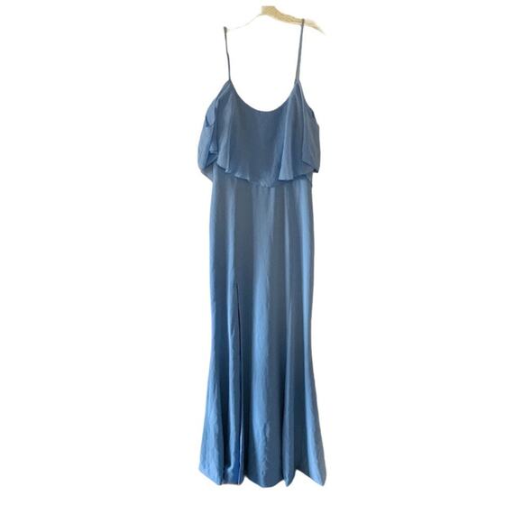 Dress The Population Diana Dress Size M Medium Front Slit Maxi Blue NWT - Picture 3 of 5